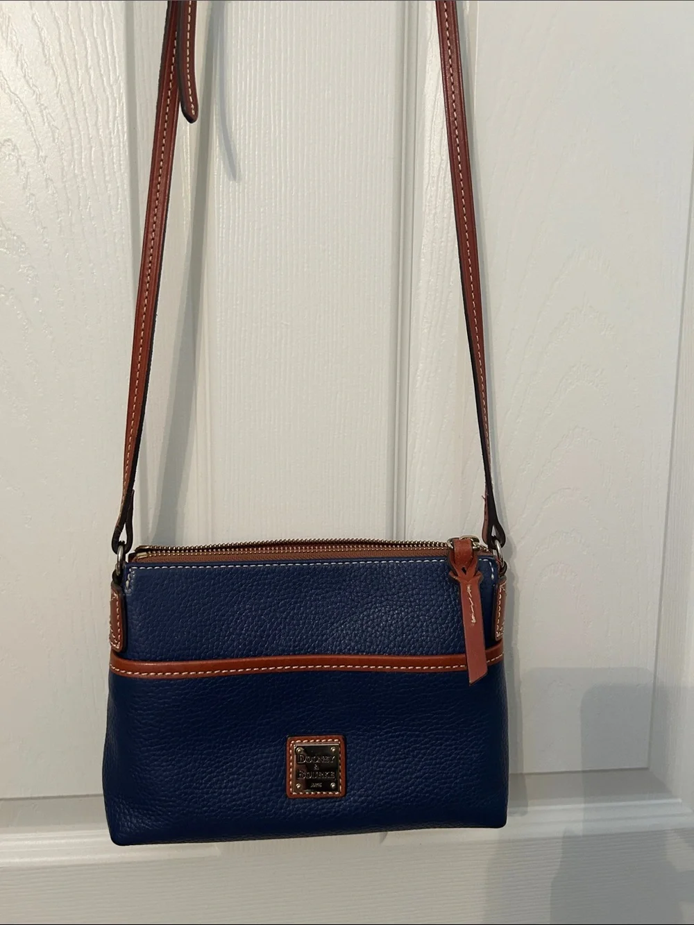 Vintage Dooney & Bourke Navy Crossbody with Brown Trim